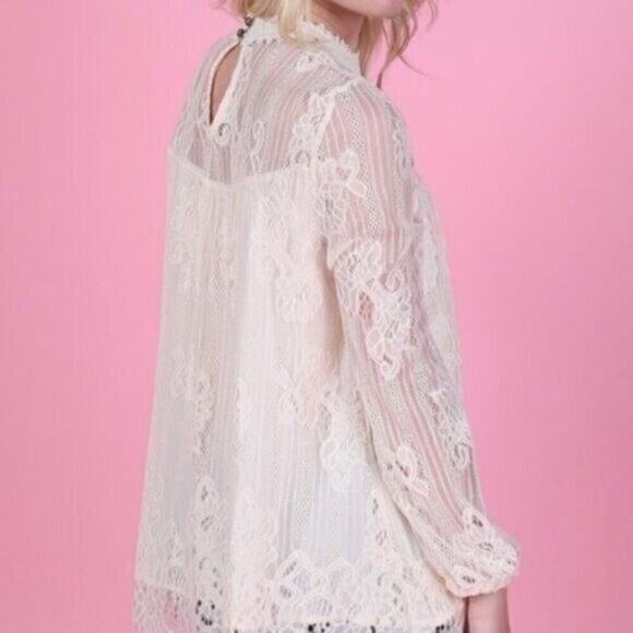 Altar'd State Bella Donna Cream Colored Lace Long Sleeve Top Small - Picture 10 of 10
